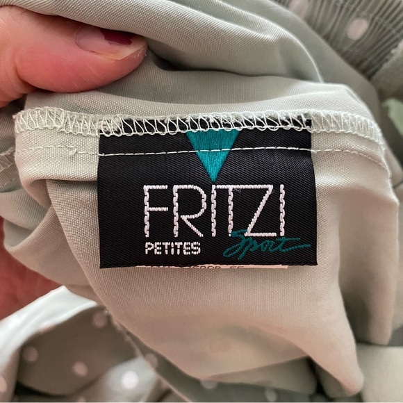 Vintage Elastic Waist Sage Green Polka Dot Skirt Size Petite Large - Picture 3 of 6